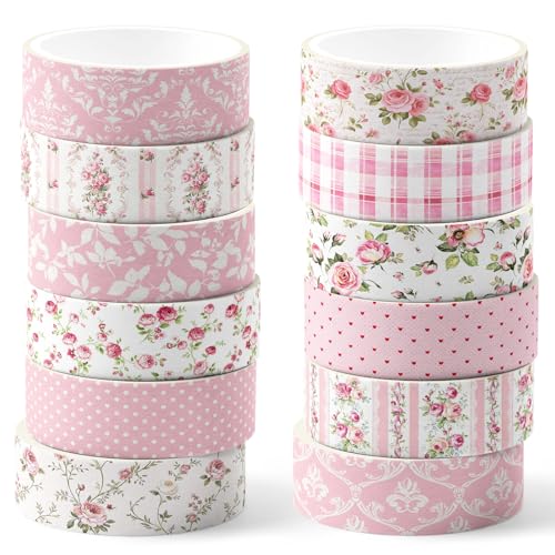 VelvetGlow 12 Rollen Aquarell Blumen Washi Tape Set, 15 mm,