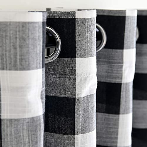 Creativesfun 19001 2 Panels Checks Line Up Set Farmhouse Faux Linen Look Buffalo Plaid Grommet Window Curtain thumb #5