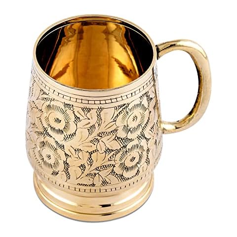 CestAntiQ, Brass German Style Beer Stein | Handcrafted Brass Antique Large Beer Stein Mug | Best Tankard Mug Gift For Beer | Moscow Mule Lover | Capacity 500ml 16 oz :: Brass Cover