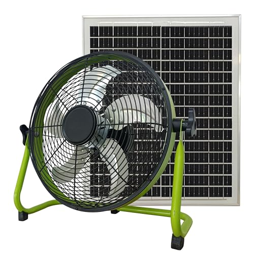 MODANEWPI Ventilatore da pavimento a energia solare da 35,5 cm, ricaricabile, ventilatore da esterno portatile a 5 pale con inclinazione a 360°, ideale per casa, campeggio, pesca all'aperto
