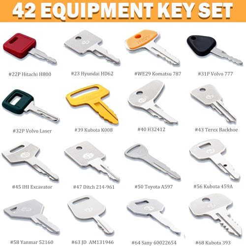 Image of 42 Heavy Equipment Key Master Set, Construction Machine Ignition Keys | Fit CAT Caterpillar Volvo JCB JLG John Deere Hyster Komatsu Kubota Yanmar Daewoo Takeuchi Ford New Holland and More