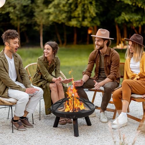 Fire Pit Spark Screen, Fire Pit Screen 27 Inch Round with Handle & Poker, Collapsible Heavy Duty Mesh Fire Pit Cover Fire Pit Lid for Outdoor/Patio/Backyard/RV Camping/Beach — view 7