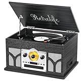 10-in-1 Record Player with Built-in Speakers Wireless Playback, CD & Cassette Player, USB Player, AM/FM Radio, 3 Speeds Turntable Vinyl Record Player Black