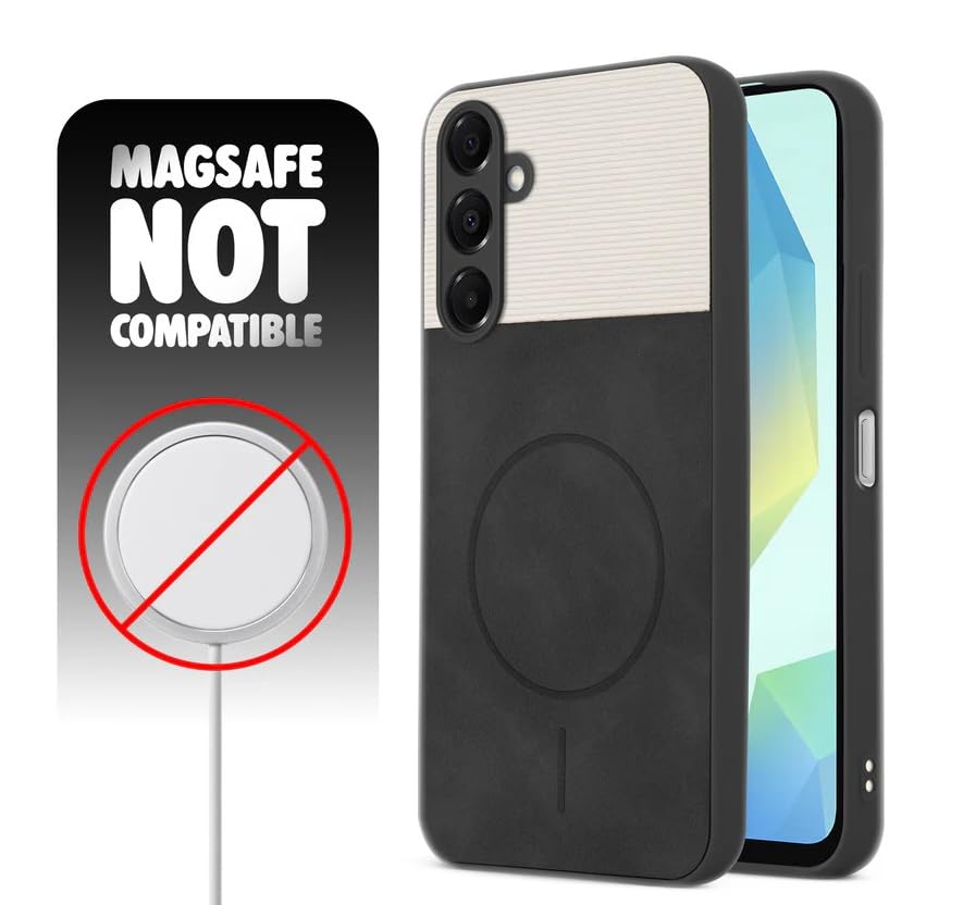 Image of Bintage CASE Mac Safe Design Hard Light Weight Back Case | Soft Border Camera Protect | Dual PU Leather Finish Back Cover Compatible for Samsung Galaxy F15 5G - White & Black