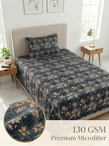 Image of Mafatlal 130 GSM Pearl Single Size Bedsheet with Pillow Cover | Smooth Texture, Skin Friendly, Easy Wash | 60 x 90 Inches | Raven Black