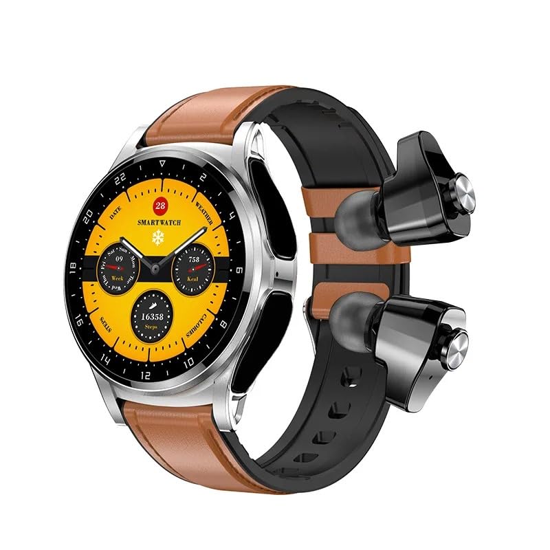 XINDADA TWS - Reloj inteligente 2 en 1 de 1.38 pulgadas, pantalla HD, Bluetooth, grabación, llamadas, cronómetro, control remoto, cámara NFC, monitor de salud (plateado)