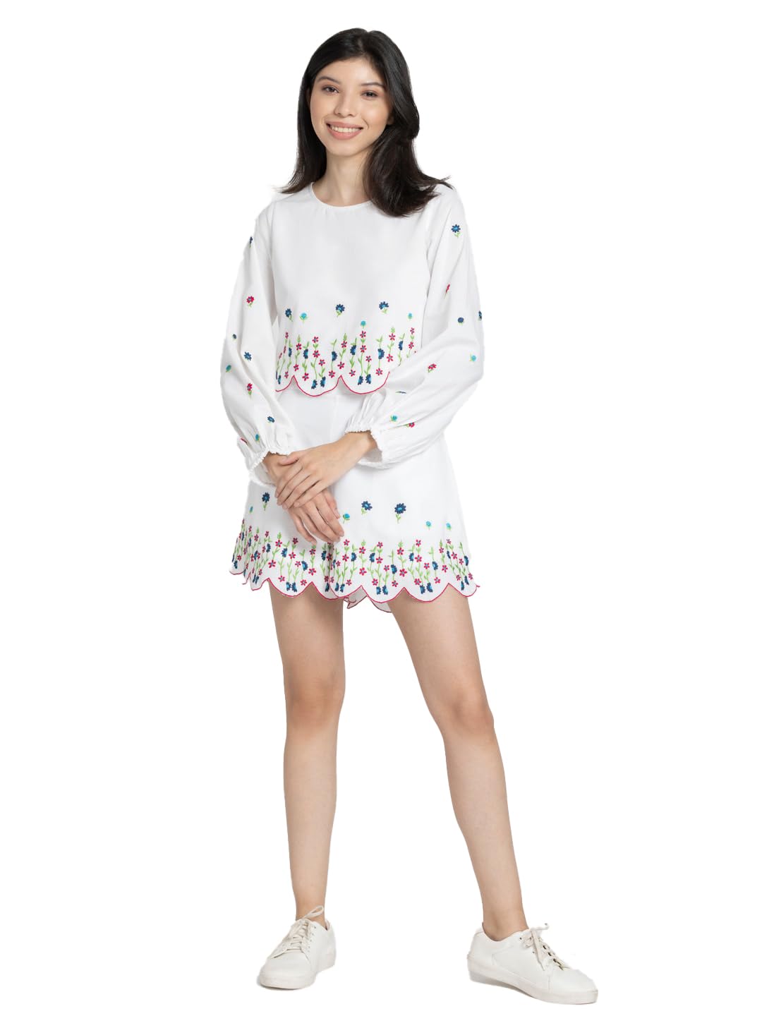 Women 2 Piece White Embroidered Casual Co-Ords-image-4