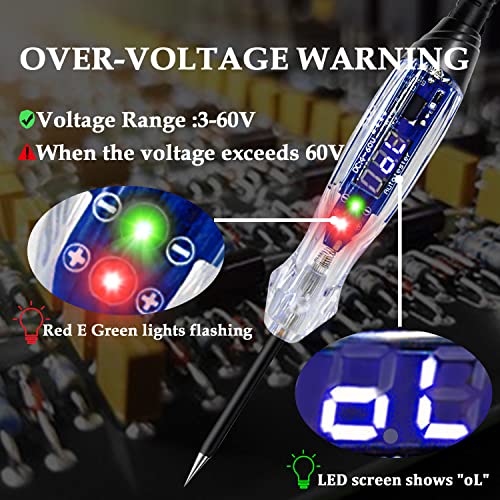 Atoblin Buzzer Test Light Automotive, 4-60V Dc Led Digital Circuit Tester, Heavy Duty Light Tester With Voltmeter, Auto Voltage Tester Electric Probe Test Pen For Fuse, Battery, Polarity #TOP1