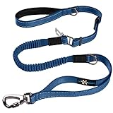 Robuste Hundeleine, Führleine mit elastischem Ruckdämpfer und stabilem Karabiner - Sicherheit im Auto - Bequem - Reflektierend - Doppelgriff, Kurzführer im Straßenverkehr - bis 180 cm lang