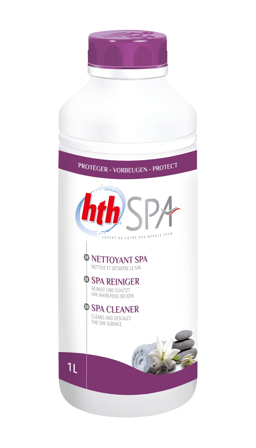 HTH Spa NETTOYANT Liquide - 1L | Nettoyant Spa - Nettoie et Détartre Le Spa + 10 Tests HPS OFFERTS 6 en 1