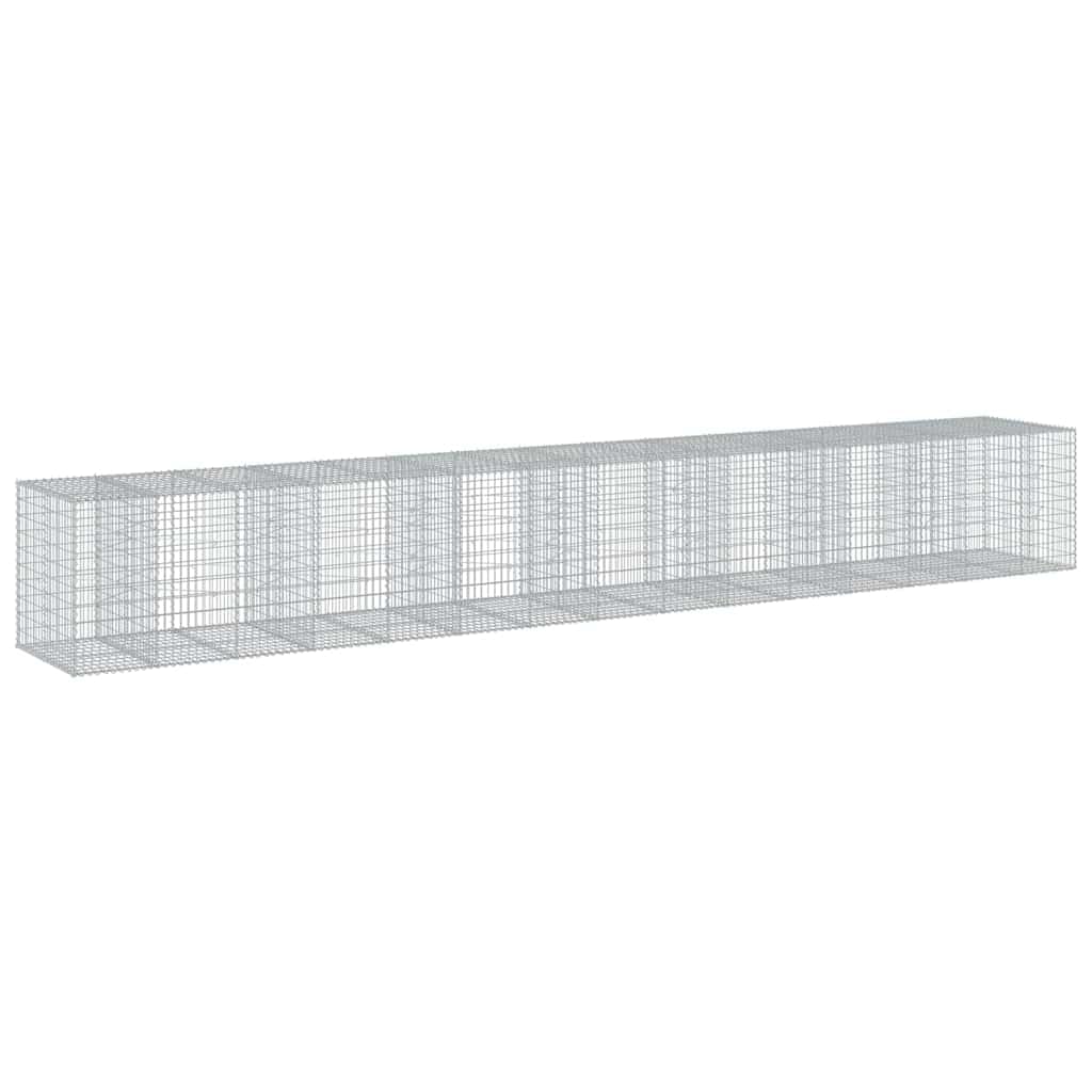Kosz gabionowy z pokrywką 750x100x100 cm Żelazo ocynkowane | Montaż bez narzędzi, w zestawie haczyki dystansowe, do ściany nośnej lub dekoracji ogrodu