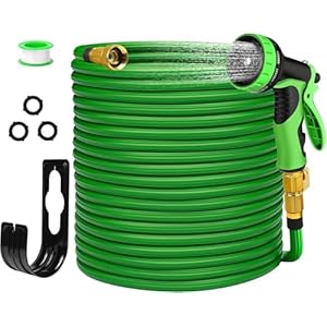 Garden Hose 100FT, No-Kink Flexible Water Hose with 10 Functions Spray Nozzle and 3/4″ Solid Connector, Heavy Duty Garden Hose for Watering, Washing and Cleaning