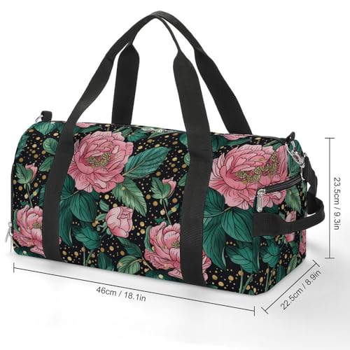 Peonies Peony Flowers Gym Sport Bag Travel Duffel Bags Tote with Shoe Compartment Water Resistant Pouch Unisex2