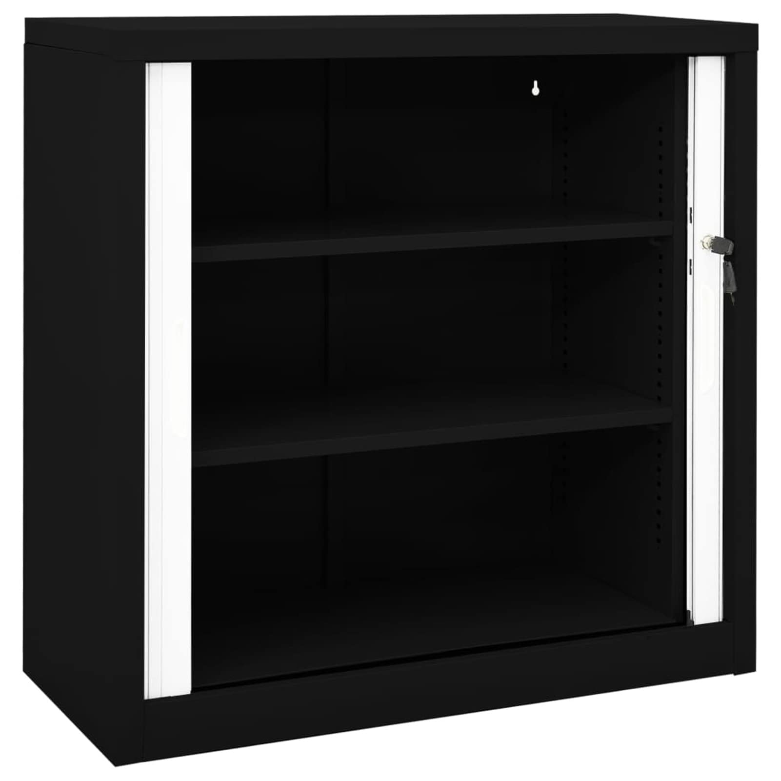 Armario de Acero con Puertas Correderas, 90x40x90 cm, Negro, 2 Estantes Ajustables, Capacidad 90 kg, para Salón, Dormitorio, Oficina