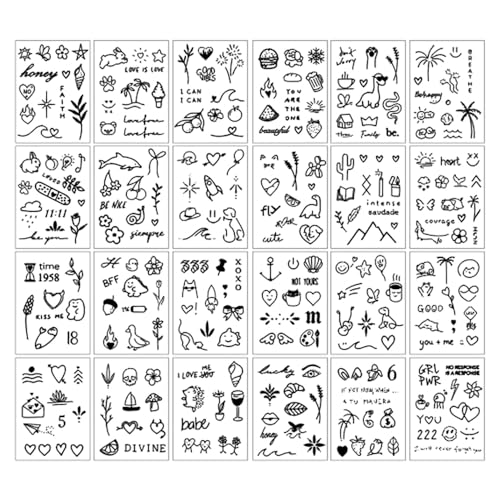 20 Sheets 310 Pcs Tiny Small Temporary Tattoos Stickers For Women Men Finger Hands, Realistic Black...