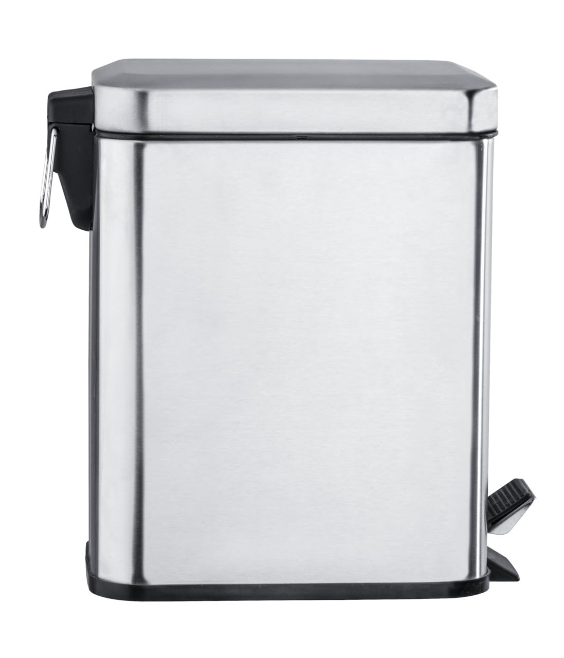 WENKO Poubelle à pédale Square Aspect Mat Acier INOX - Poubelle cosmétique à pédale Capacité: 5 l, Acier Inoxydable, 14 x 29.5 x 28 cm, Satiné