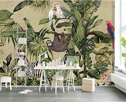 Papel Pintado Pared Dormitorio Fotomurales Decorativos Pared Tapiz De Pared 3D Hoja De Palmera Animal De Selva Tropical Retro Papel Pintado Cuadros Habitacion Bebe Posters Mural Pared Cover