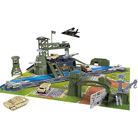 34 Pieces Military Base Set, Army Men Playset with Vehicles Accessories and Play Map, Plastic Christmas Toys Gifts for 3 4 5 6 7 8 Year Old Boys Girls Kids Cover