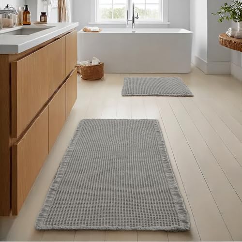JIUZHEN Set of 2 Waffle Bath Mats Non Slip Waffle Bathroom Runner...