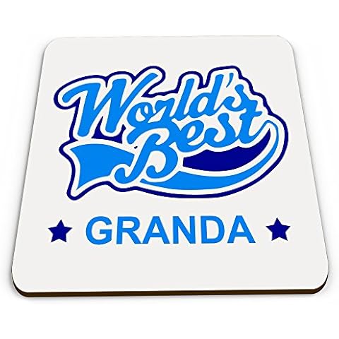 Worlds Best Granda Glossy Mug Coaster - Blue Cover