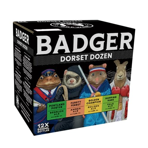 Badger Beers Dorset Dozen Beer Multipack | Golden Ale, Amber Ale, Pale Ale & Session Ale | Gift Box of 12 x 500ml beer bottles