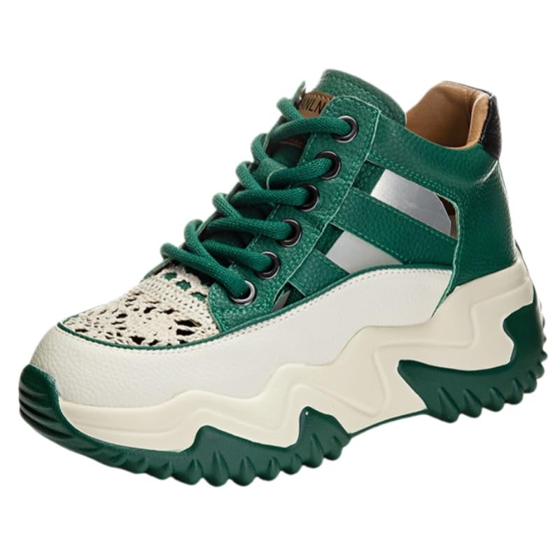 Women's Chunky Sneaker Platform Sandals – Summer Retro Hollowed-Out Leather Casual Shoes with Hidden Height-Increasing Design