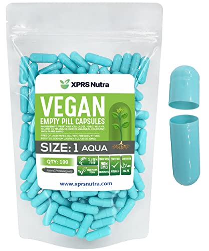 Image of XPRS Nutra Size 1 Empty Capsules - 100 Count Empty Vegan Capsules - Vegetarian Pills - DIY Vegetable Capsule Filling- Veggie Pill Caps for Do-It-Yourself Supplements (Aqua)
