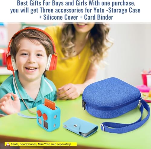 Image of Hard Case Compatible with Yoto Mini (2024 Edition), 3-in-1 Travel Bundle: Silicone Cover + Case with Shoulder Strap (Fits Mini Player & Headphones) + Up to 10 Card Holder for YOTO Cards (Blue)