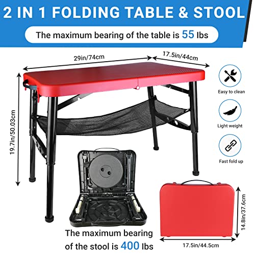 Image of Portable Folding Table and Stool Set, Lightweight Foldable Table & Collapsible Stool for Camping Picnic Beach Fishing, Sturdy Small Outdoor Set with Mesh Layer Storage