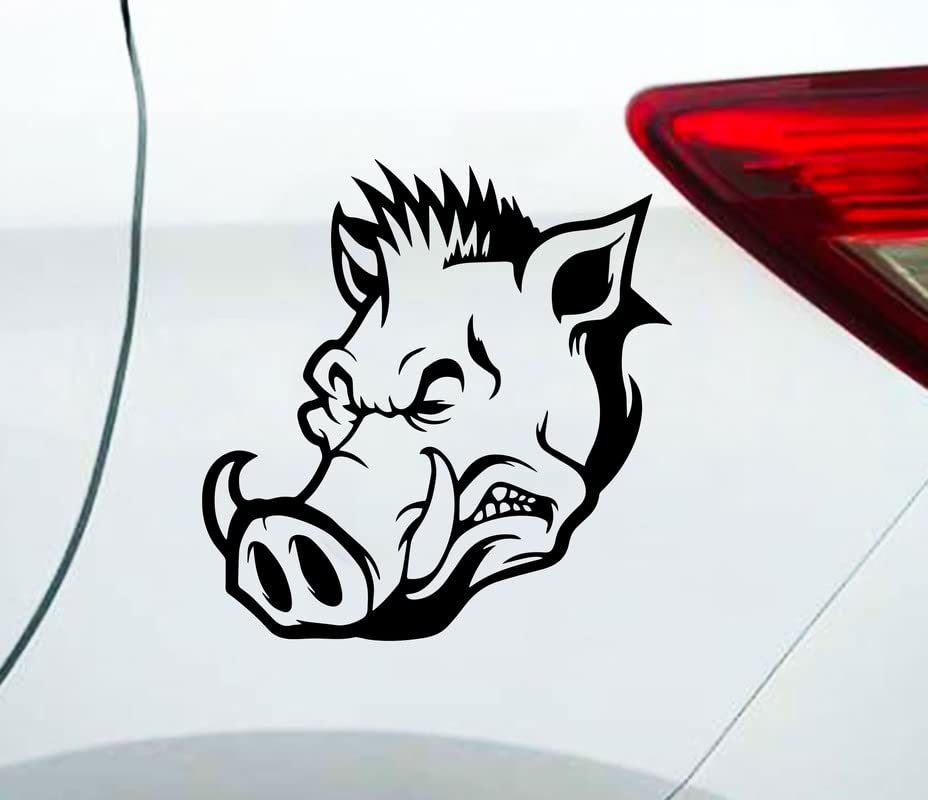 Sticky Bomb Wild Head Hog Scary Angry Decal Vinyl Vinyl Decal Sticker Premium Quality Vinyl Black For Car Bumper Truck Van SUV Window Wall Boat Cup Tumblers Laptop or Any Smooth Surface Size 5.5x5.5