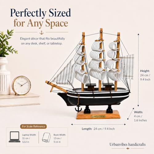 Image of Wooden Sailing Ship Showpiece - Antique Items for Home Decor, Show Pieces for Home Decor Living,Elegant Ship Show Piece for Home & Office (Medium-24 cm / 9.4 Inch)
