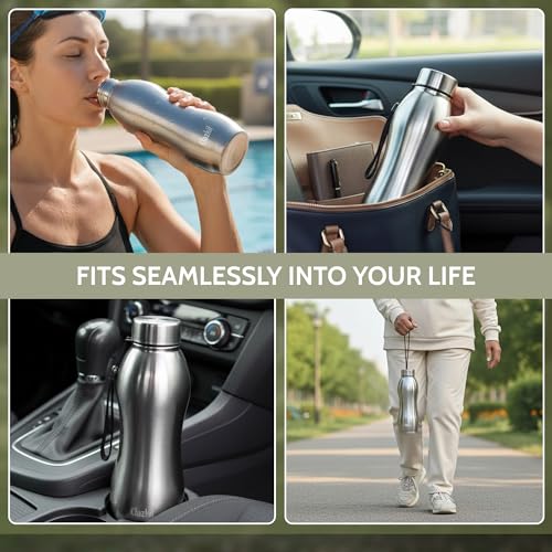 Image of Clazkit Platina Pro Classic Stainless Steel Water Bottle 1000ml |ISI Certified|Leakproof, Rust-Free, BPA-Free, Durable for College, Fridge, Sports, Gym, Yoga & Office - Easy to Clean & Reusable