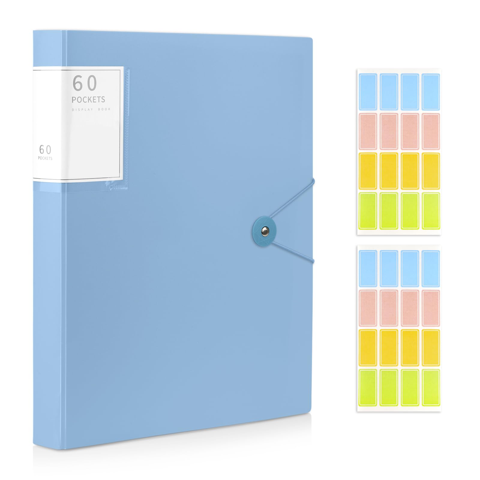 MYHOGOOD A4 Display Folder, 60 Pockets Display Book Folders with Plastic Sleeves & Safety Rope, Presentation Folder for Documents, School, Office & Business Project Use (Blue)