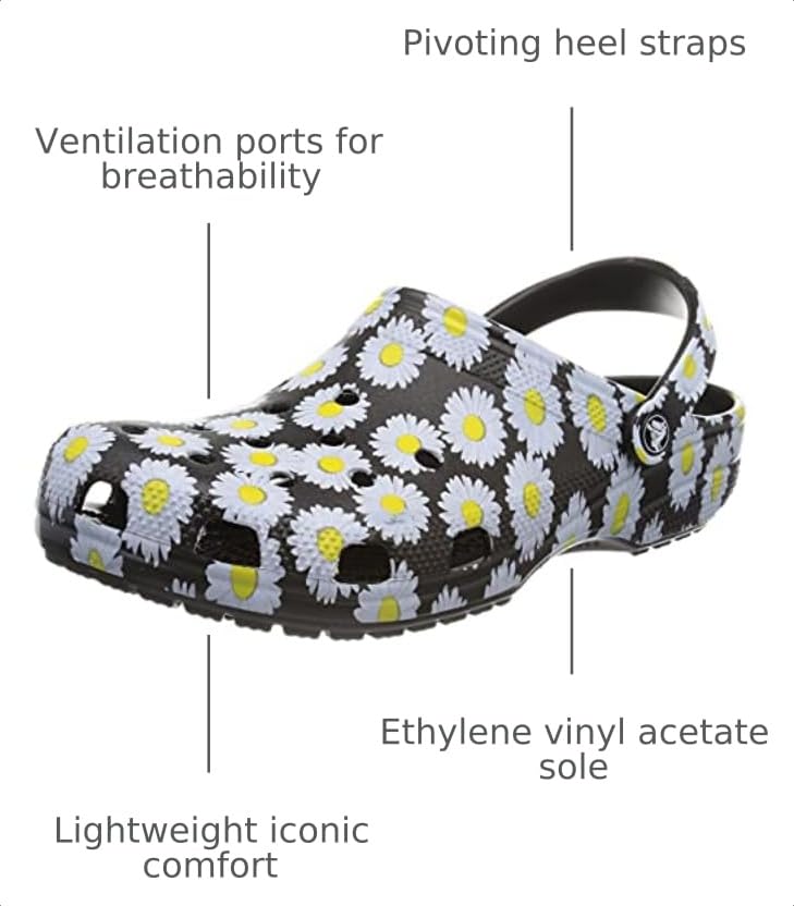 Image of Crocs Unisex-Adult Classic Clog - Seasonal Graphic, Black Daisy, 10 Women /8 Men