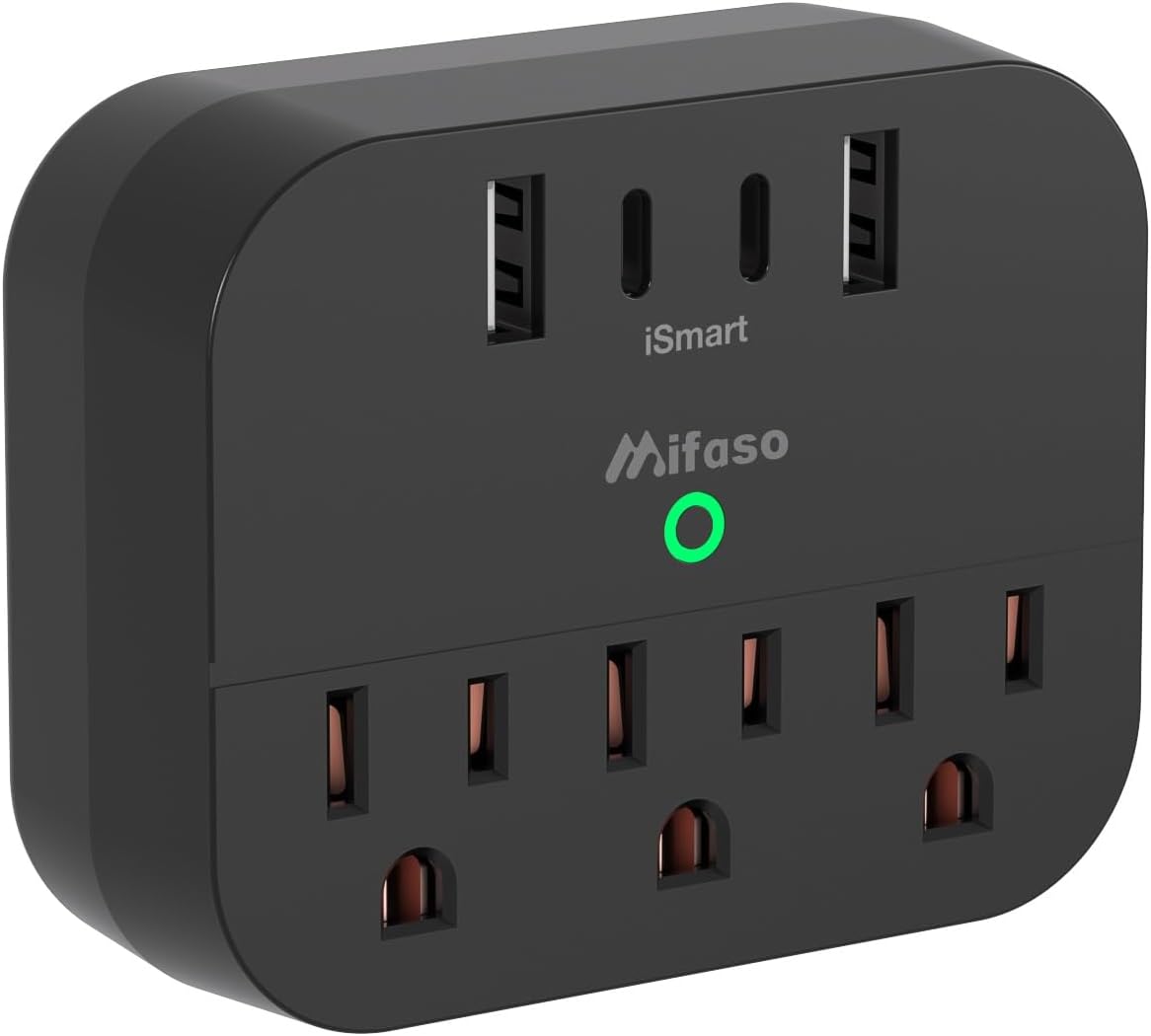 Cruise Ship Essentials, Cruise Power Strip with Foldable Plug, Travel Essentials with USB C, Outlet Extender No Surge Protector, Multi Plug Wall Outlet, Outlet Adapter Japan Plug Adapter, Black