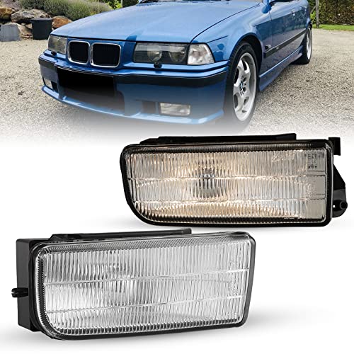 Fog Lights Compatible with BMW E36 / M3 3 Series 1992 1993 1994 1995 1996 1997 1998 1999 Lamps Replacement Assembly with H1 12V 55W Bulbs-1 Pair (Clear Lens)