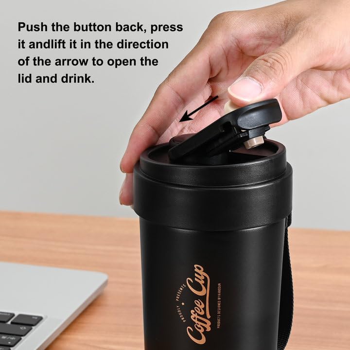 Miniatura 7 de Termo térmico de café de viaje con tapa, termo de café de acero inoxidable 316 con aislamiento al vacío de doble pared, mantiene las bebidas