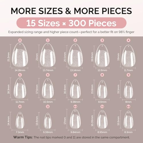 Image of MelodySusie Short Almond X Nail Tips - 300Pcs 15 Sizes Clear Acrylic,Half Matte Full Cover Press on Nails for DIY Extension & Salon Use,Pre-Shaped for Long-Lasting Manicure
