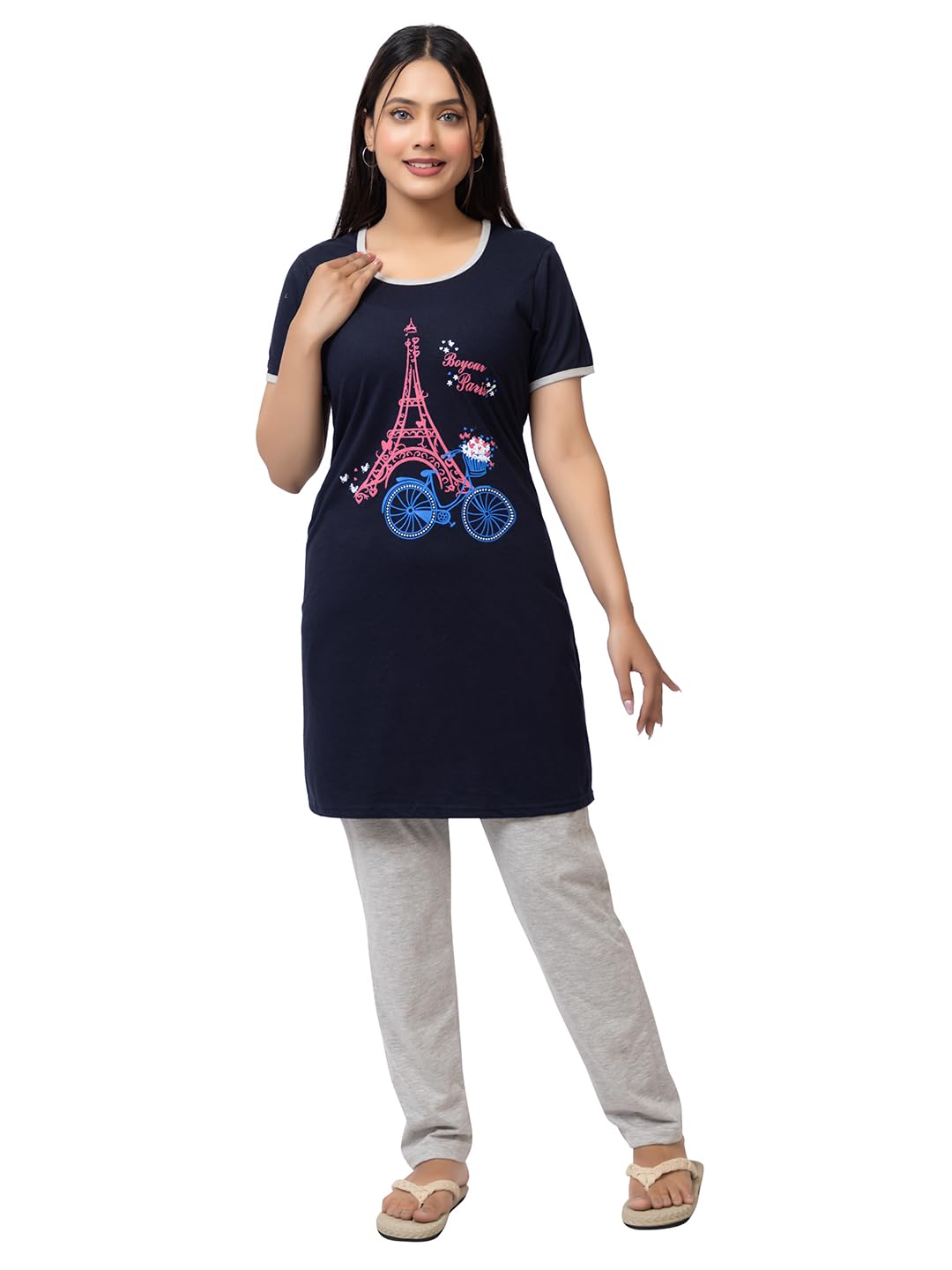sidly pidly SidlyPidly Summer Casual Night Wear Half Sleeve Pure Cotton Printed Nightsuit for Women's-picture-12