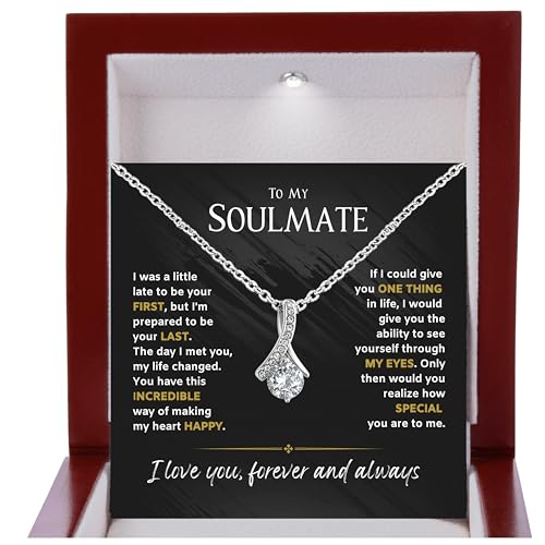 ROMESIA Soulmate Necklace For Her To My Wife Necklace from Husband Sole Mate Necklace for Women Mothers Day Birthday Husband to Wife With Heartfelt Message & LED lighted Box (LED Box My Eyes)