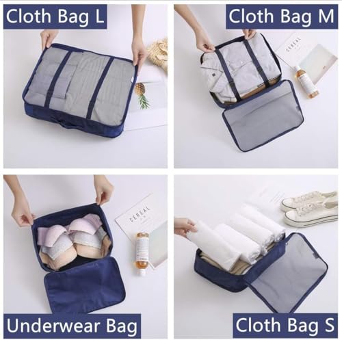 Image of QONETIC 7pcs Set Travel Organizer Packing Cubes Lightweight Travel Luggage Organizers with Laundry Bag or Toiletry Bag Laundry Organiser, Navy Blue