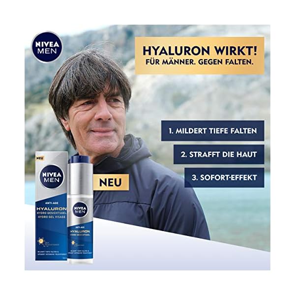 NIVEA MEN Anti-Age Hyaluron Hydro Gesichtsgel (50 ml), Feuchtigkeitsgel mildert selbst tiefe Falten & Anti-Age Hyaluron… – Bild 4