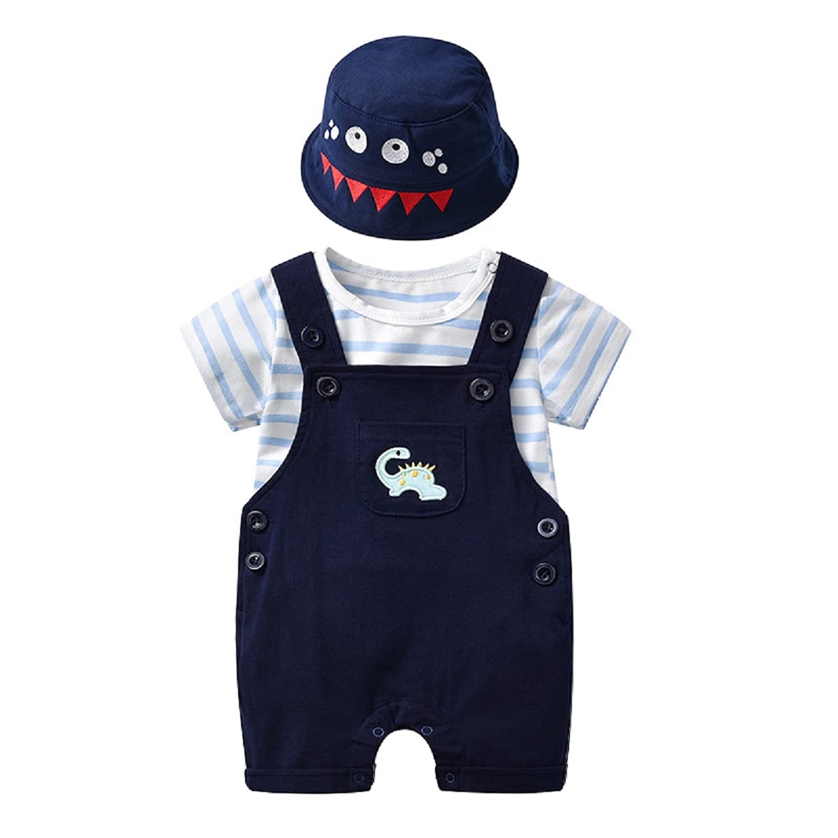 famukaBaby Boys Suspender Pants Set Romper Outfit with a Cap 3 PCS