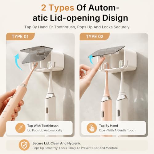 Image of HASTHIP Wall Mounted Toothbrush Holder with Cover 2 Slot Organizer