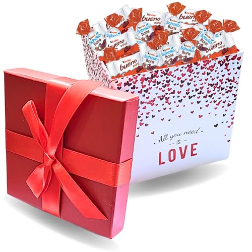 Assortiment de 50 Mini|Chocolats KINDER Schokobons et Mini Bueno dans une Jolie Boite " All you Need is Love" | Prêt à Offrir Assortiment de 50 Mini|Chocolats KINDER Schokobons et Mini Bueno dans une Jolie Boite " All you Need is Love" | Prêt à Offrir