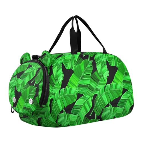 Tropical Banana Green Kids Travel Duffel Bag for Boys Girls Overnight Weekend Tote Bag with Shoes Compartment for Gym Sports Dance