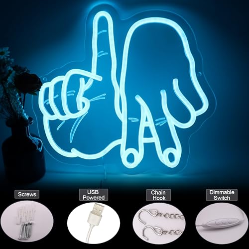 Image of LA Gesture LED Neon Sign, Los Angeles Gesture Light Up Sign Dimmable USB Powered for Wall Bedroom, Man Cave, Baseball Team Decor, Garage, Bar, Party, Game Room, Nightclub, Gifts