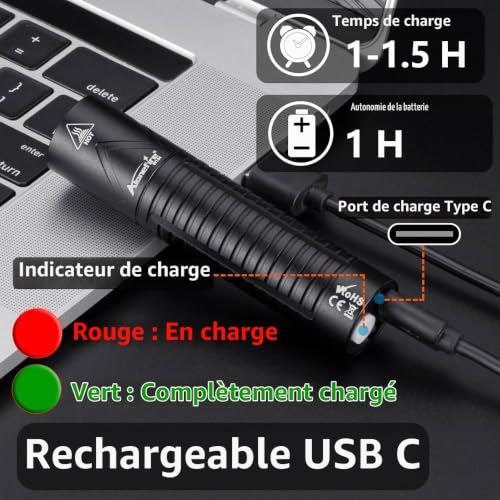 Alonefire SV134 Lampe Torche UV LED 365nm Petit USB C Rechargeable Mini Lampe Ultraviolet Lumiere Noire Détecteur D'urine pour Fluoresceine, Scorpion, Minéraux, Ambre avec Batterie Intégrée – vue 5