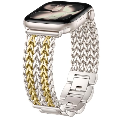 Image of Metal Band Compatible with Apple Watch Bands for Women 40mm 41mm 42mm 38mm 44mm 45mm 46mm 49mm, Dressy Stainless Steel Link Bracelet, Designer Strap for iWatch Series 11 /SE /10 /9 /8 /7 /6 /5 /4 /3 /2 /1 /Ultra