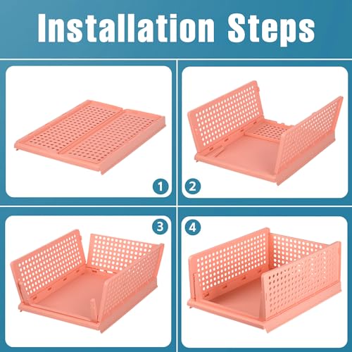 Image of Heart Home Pack of 6 Storage Organizer | Foldable Shirt Stacker Box for Almirah | Wardrobe Organizer | Cloth Organizer | Closet Storage Basket | Large | Light Pink & Pista Green